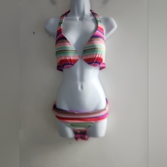 Victoria Secret Blue, Pink, Red, Gold 2 Piece Bathing Suit size 34D/XS - Picture 1 of 9